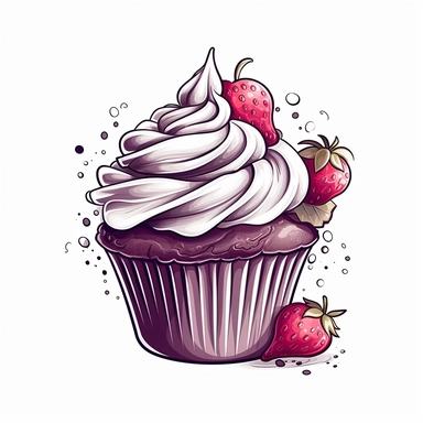 decorative cupcake illustration, clipart style, Chiaroscuro, white background
