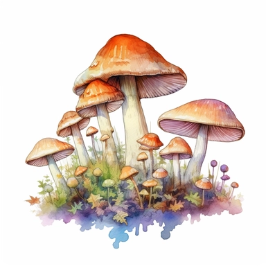 watercolor enokitake mushrooms clipart spaced apart in the wild