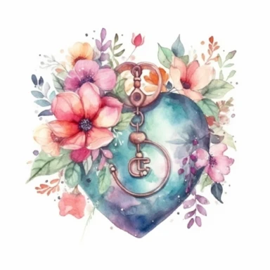 Fairy Floral Locket Heart Watercolor CLipart,Isolated,White Background