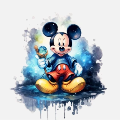 Watercolor Mickey Fantasy Png Clipart, Printable Fairytale Disney Mickey Art Print Svg, Magical Storybook Scrapbook Ephemera, isolated, cyberpunk style, isolated, 4k