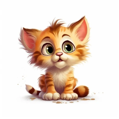 funny little kitten pixar style clipart on white background