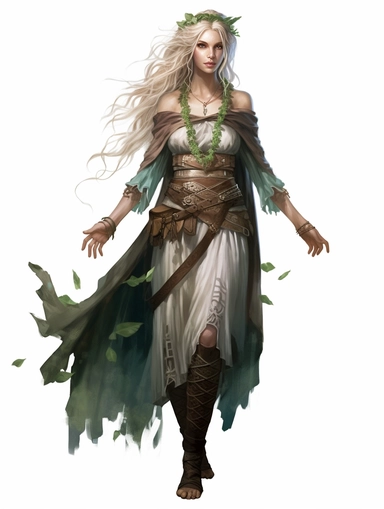 a full-body realistic female elven druid in DnD style, clipart png, realistic, digital painting, WHITE BACKGROUND, fantasy style, realistic, painting, watercolor, 8k, ultra details,