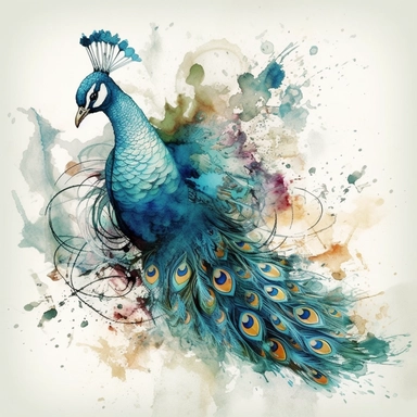 Design: The graphic created in a vector watercolor style, blending the ethereal and dreamy qualities of watercolor with the clean lines and versatility of vectors. The peacock is depicted in a whimsical and enchanting manner, evoking a sense of magic and wonder. Own unique charm and personality, is portrayed with delicate and intricate details, showcasing the beauty and mystique of the natural world. Color Palette: The color palette is soft and pastel, inspired by the gentle hues found in waterc