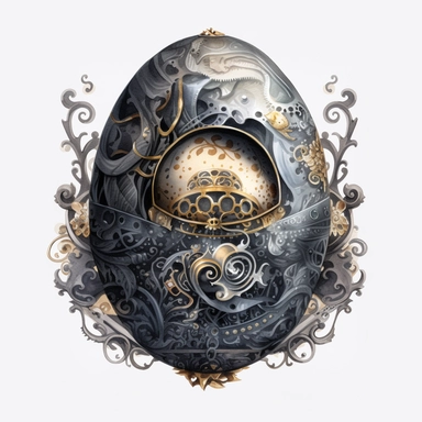 Easter, black egg, steampunk ornamental, only one item, picnic, clipart, white background, watercolor, hyper-realistic, high detail, white background
