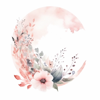 half a circle, minimal, pale pink watercolor flowers, wedding invite, clipart, white background, half circle