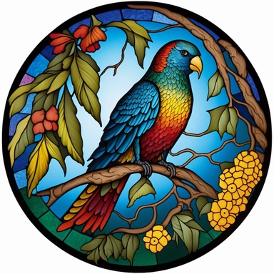 Exotic Bird Colorful Stained Glass Circle Clipart,