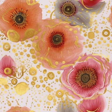 cute doodle flowers and spirals and circles pattern, and lots of white empty space, watercolors and gold glitter watercolor clipart png on white background