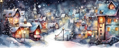 Watercolor drawing, christmas lights, large snowman, the city at night, the lights on, bright colors, ultradetailed hd, style by Lucy Fleming, watercolor, smooth gradients, black contour outline, ultra detailed, clipart elements, delicate pastel colors, solid white background, super clear, high quality