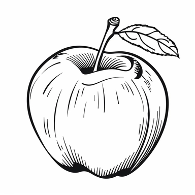 one apple simple clipart bold lines black white coloring page style no background