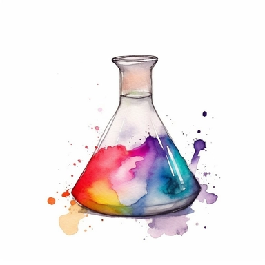 erlenmeyer flask chemistry clipart watercolor technique, 8k digital art, bright, colorful, soft lightning, white background