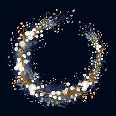 framed by thin border, wide view, central composition, fit in shot, full length, uncropped ,watercolor baby's breath wreathes, clipart, vector, dark background