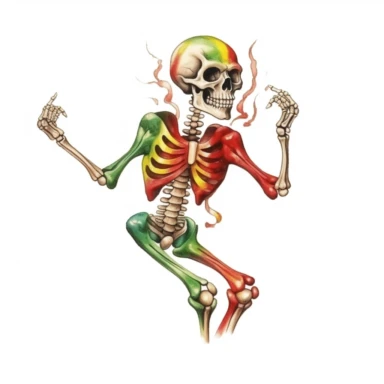 Cute Beautiful Red yellow green dancing skull For juneteenth Watercolor Clipart, Cartoon, hyper realistic, intricate detail, illustration style, high solution, on the white background