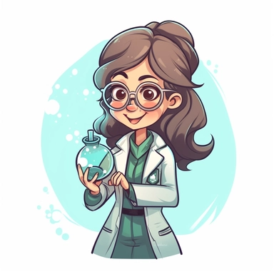 cute chemist holding a flask of bubbling liquid, clipart style