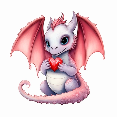 Dragon Holding Heart Watercolor Sublimation Clipart, Clipart, white background, no watermark, no text, no word,