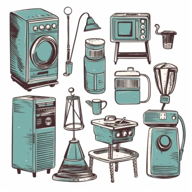 Household Equipment - Industrial Style, clipart bundle, vector logo, vector art, vintage color style, white background simple, cartoon, 2d