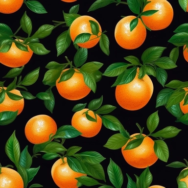 seamless pattern, repeating pattern, cute shaped orange fruit, digital art painting, vector art, clipart, 12K, high quality, HD, octane rendering, cinematic lighting, realistic photo quality, vibrant colors, black background