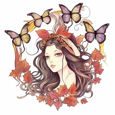 Clipart of autumn fairy butterflies and flowers, in the style of watercolour, clean outline, magical, enchanted,