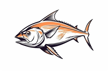Amberjack Trophy Fish, dynamic sports graphic, Clean vector art, clipart, sticker, black on white background
