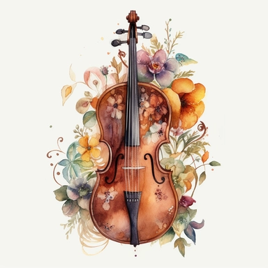 boho cello, watercolor, clipart