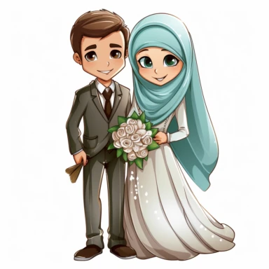 wedding couple clipart wedding ,card, the Muslim bride clipart cliparts, in the style of caffenol developing, cartoonish innocence, caricature-like, perceptive, plush doll art, captivating,--2:3,--8k