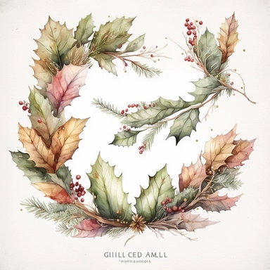 garland Christmas,Watercolor style, Clipart,highly detailed on white background