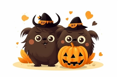 Cute Bison in halloween Day clipart, cartoon, white background,
