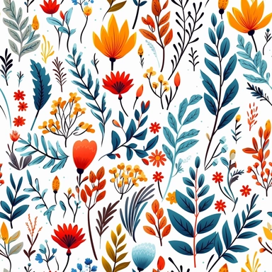 floral clip art, in the style of flat composition, detailed background elements, whimsical cartoon-style, emila medková, norwegian nature, highly detailed foliage, white background ,no watermark ,8k,HD