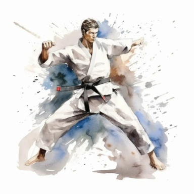 Karate, highly detailed, watercolor, clipart, illustration, white background, digital painting, paper crafting, no signature, no text
