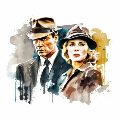 BANK ROBBERS BONNIE AND CLYDE KILLED IN AMBUSH in 1934, in watercolor style clipart, darker tones, high contrast, white background