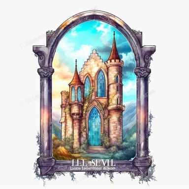 Fantasy Castle Window Watercolor Clipart, Window clipart, Fantasy clipart, hand draw Illustration clipart, 4K, extremely detailed