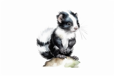 watercolor baby skunk clipart, hd, on white background, spaced out