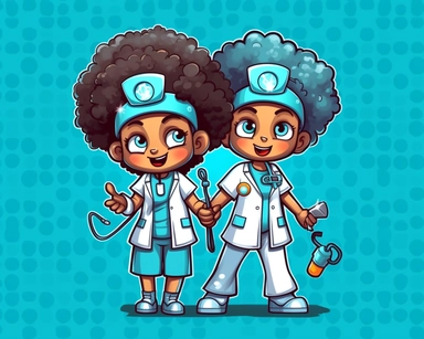 a nurse clip art clipart graphic, in the style of afrofuturism-inspired, dark black and light aquamarine, #screenshotsaturday, shuzo oshimi, bob ross, dry wit humor, stencils