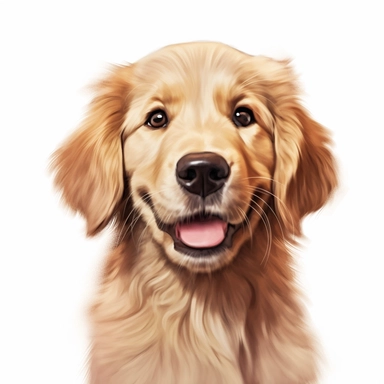 golden retriever puppy, digital painting and drawing, clipart, head, hyper - realistic animal illustration, childlike, free brushwork, white background