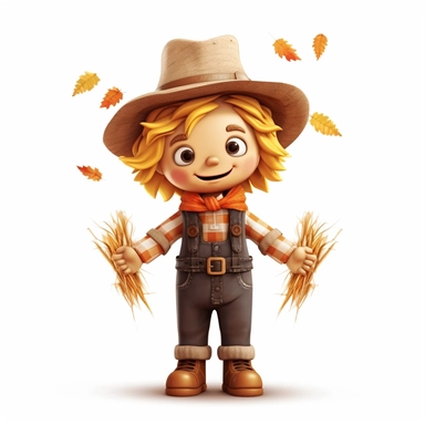 Clipart, cute scarecrow, Thanksgiving, isolated on white background