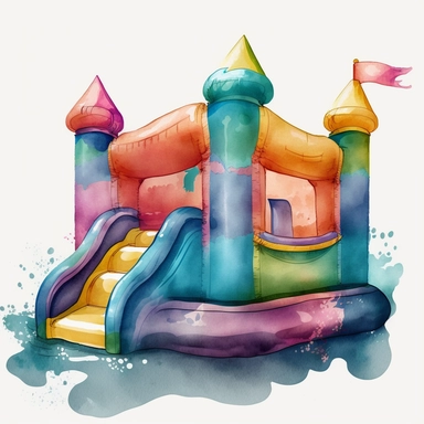 inflatable paddling bounce house clipart watercolor