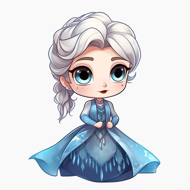 Chibi frozen orincess elsa cute clipart, procreate style