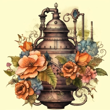 Transport your audience to a mesmerizing realm where steampunk aesthetics meet the fluid beauty of watercolor with this captivating collection of floral arrangements clipart. Harness the expressive power of watercolor as the artistic medium, allowing its translucent layers and delicate brushstrokes to bring life to the steampunk-inspired compositions. Infuse the artwork with the distinctive elements of steampunk culture, referencing the works of authors like H.G. Wells and incorporating imagery 
