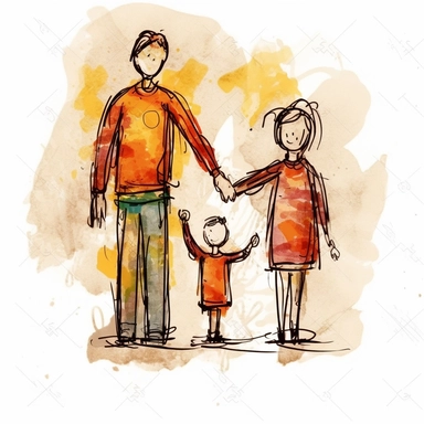 Clipart of mother, father and son holding hands child's drawing style