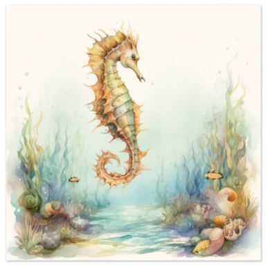 Clipart on a white background cute sea horse swimming underwater landscape, a watercolor drawing, detailed drawing, scrapbooking page, soft faded colors, watercolor painting, hyperrealistic, well rendered, old faded light colors, very vibrant, cinematic, intricate, by Thomas Kinkade