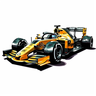 Clipart of the formula one car from Nico Hulkenberg with minimal details, aquarel colored cartoon style with thick borders. Only the car. White background, no floor, no shadow