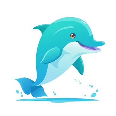 simple clipart, a dolphin, bright colors, isolated white background, cute and simple illustration, with basic shapes and few details, for kids aged between 4 and 8 years