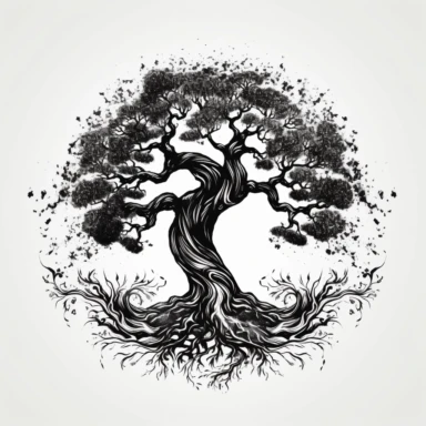 tree tattoo, strong masculine feel, black and white, clipart
