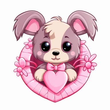 kawaii a very cute cuddly eyes happy puppy wearing a pink coat giving out heart's clipart Easter spring bunny scrapbooking Crafton digital paper white background