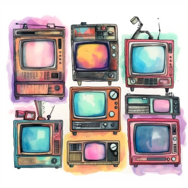 80's themed clipart watercolor tv's
