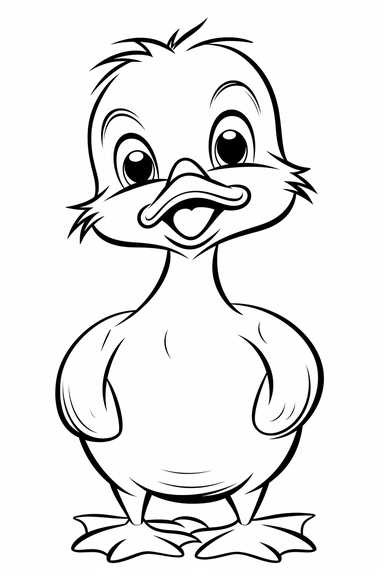 pixar Duck clipart, simple line art, monocromatic, isolated on white background, color image, full body, stroke line art, for toddler coloring, 8k