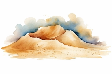 watercolor clipart, sand on a beach, contour, isolated white background, low color saturation,