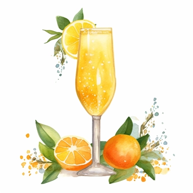 Mimosa: A classic brunch cocktail made with champagne and orange juice.watercolor, clipart