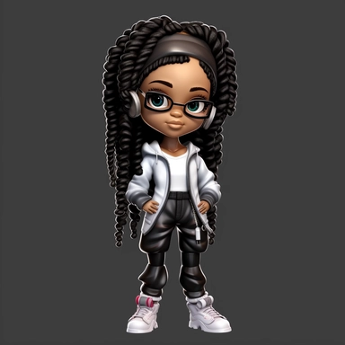 a black chibi girl incarnate in a 3d doctor costume PNG, Black hip hop girl png, Afro fashion girl black clipart, Dreadlock black girl png, magic black girl