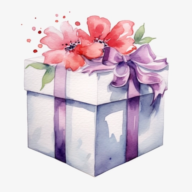 clipart, white background, watercolour, 2d illustration, no shadow, Design gift box