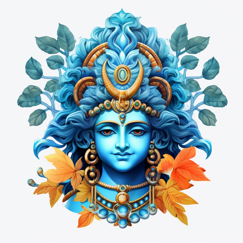 Indian God Clipart, Leaf Art [god] [blue Colored Body] [lord Vishnu 